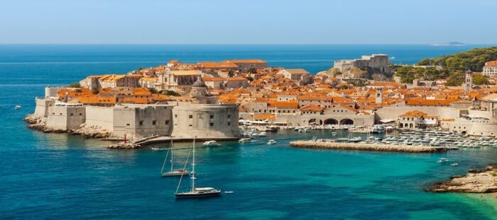 island with houses using clay roof tiles